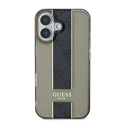 Guess iPhone 16 Backcover hoesje IML 4G Stripe - Zwart