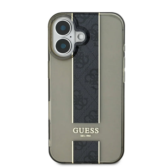 Guess iPhone 16 Backcover hoesje IML 4G Stripe - Zwart