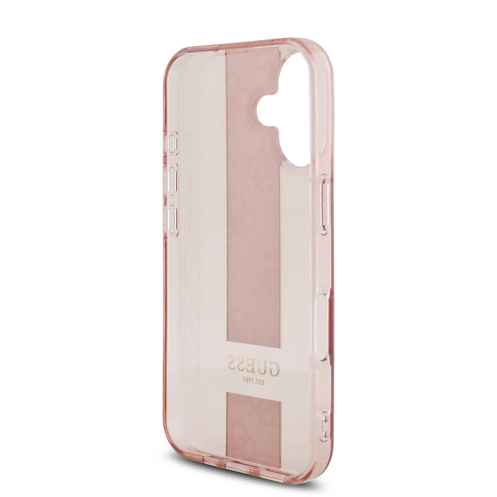 Guess iPhone 16 Backcover hoesje IML 4G Stripe - Roze