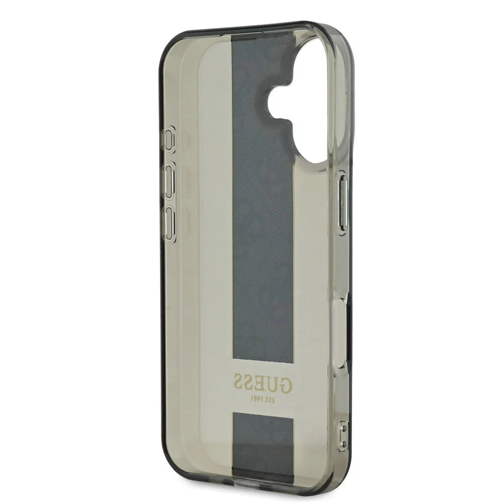 Guess iPhone 16 Backcover hoesje IML 4G Stripe - Zwart