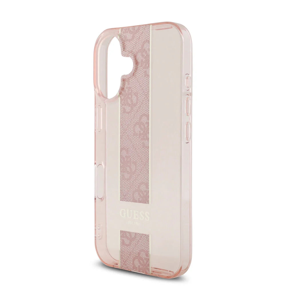 Guess iPhone 16 Backcover hoesje IML 4G Stripe - Roze