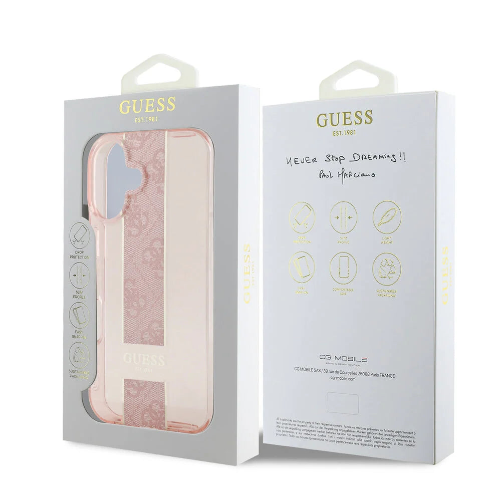 Guess iPhone 16 Backcover hoesje IML 4G Stripe - Roze