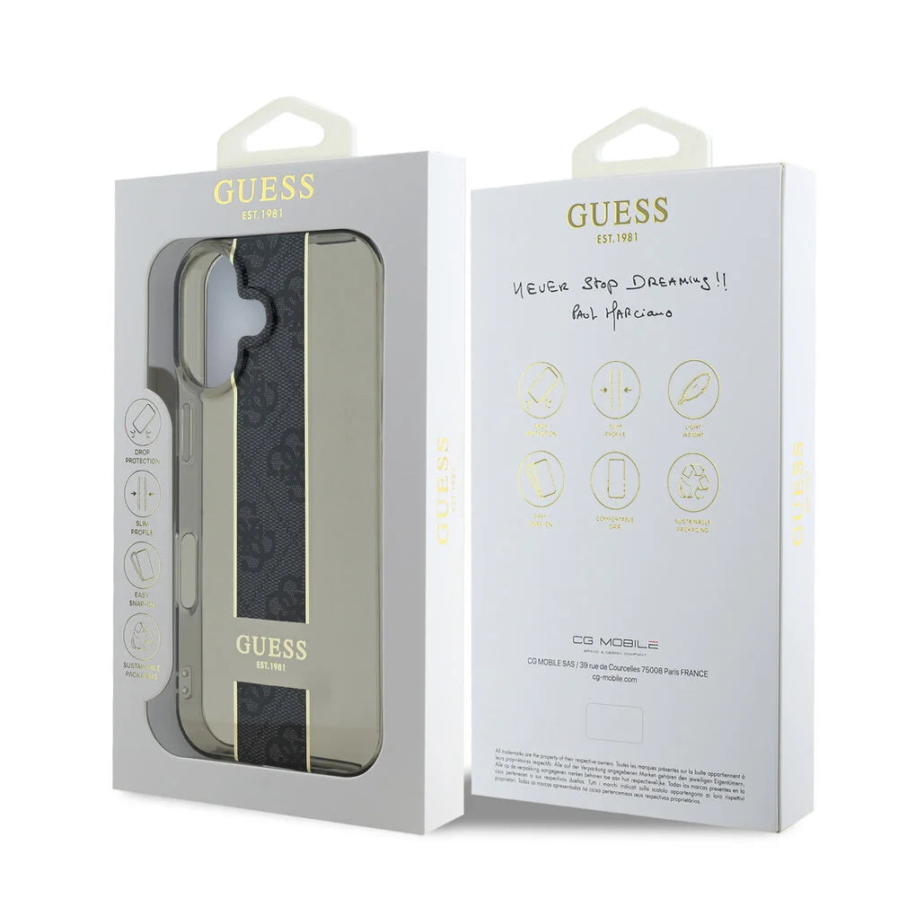 Guess iPhone 16 Backcover hoesje IML 4G Stripe - Zwart