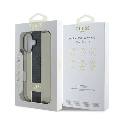 Guess iPhone 16 Backcover hoesje IML 4G Stripe - Zwart