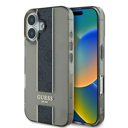 Guess iPhone 16 Backcover hoesje IML 4G Stripe - Zwart