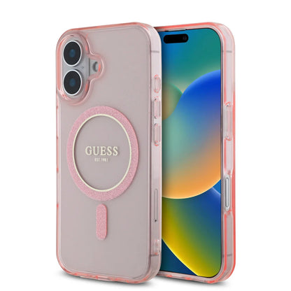 Guess iPhone 16 Backcover hoesje Magsafe IML Glitter - Roze