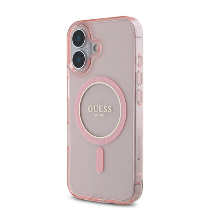 Guess iPhone 16 Backcover hoesje Magsafe IML Glitter - Roze