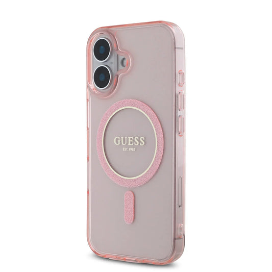 Guess iPhone 16 Backcover hoesje Magsafe IML Glitter - Roze