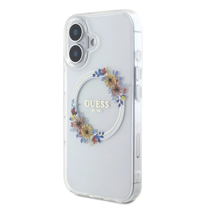 Guess iPhone 16 Backcover hoesje Magsafe IML Flowers - Transparant