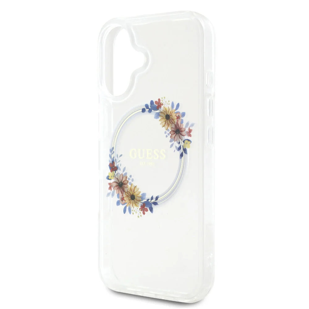 Guess iPhone 16 Backcover hoesje Magsafe IML Flowers - Transparant