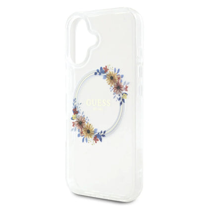 Guess iPhone 16 Backcover hoesje Magsafe IML Flowers - Transparant