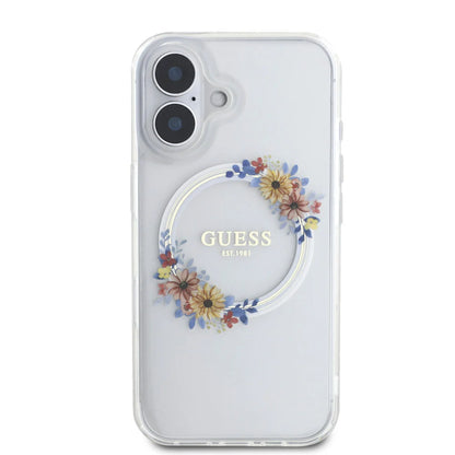 Guess iPhone 16 Backcover hoesje Magsafe IML Flowers - Transparant