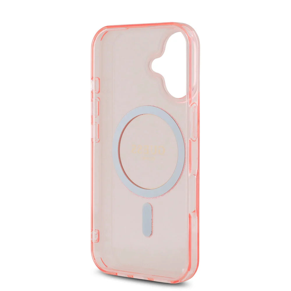 Guess iPhone 16 Backcover hoesje Magsafe IML Glitter - Roze