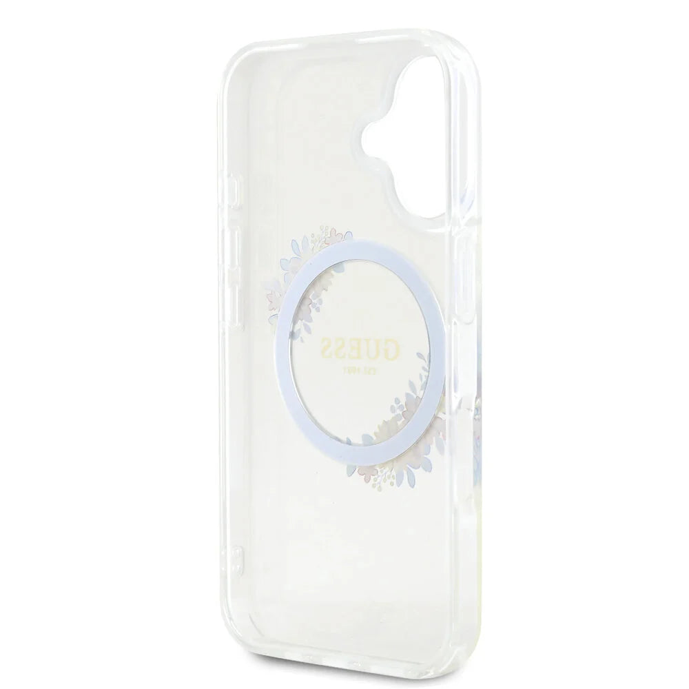 Guess iPhone 16 Backcover hoesje Magsafe IML Flowers - Transparant