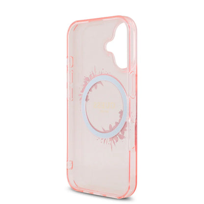 Guess iPhone 16 Backcover hoesje Magsafe IML Flowers - Roze