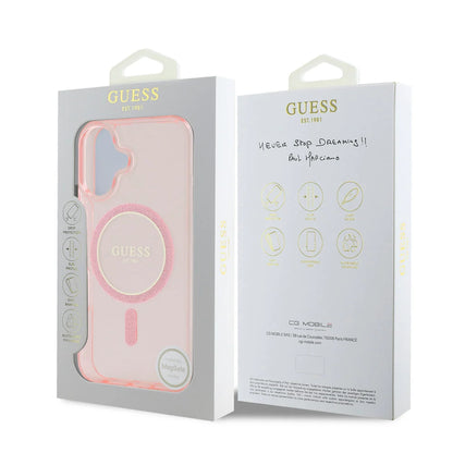 Guess iPhone 16 Backcover hoesje Magsafe IML Glitter - Roze
