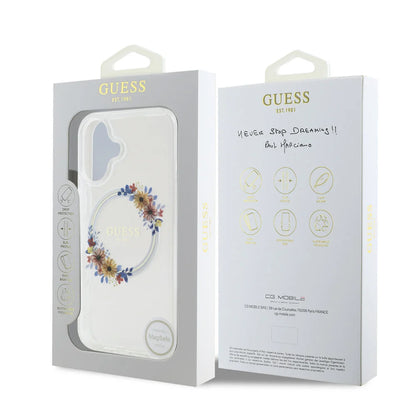 Guess iPhone 16 Backcover hoesje Magsafe IML Flowers - Transparant