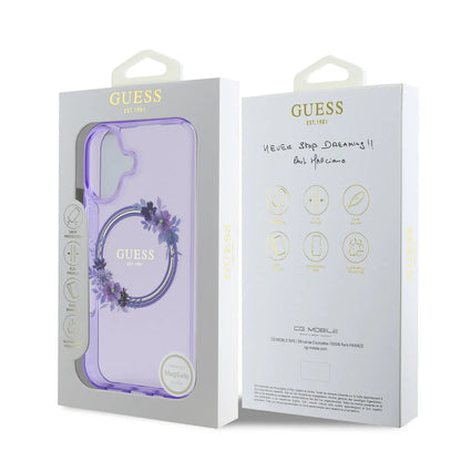Guess iPhone 16 Backcover hoesje Magsafe IML Flowers - Paars