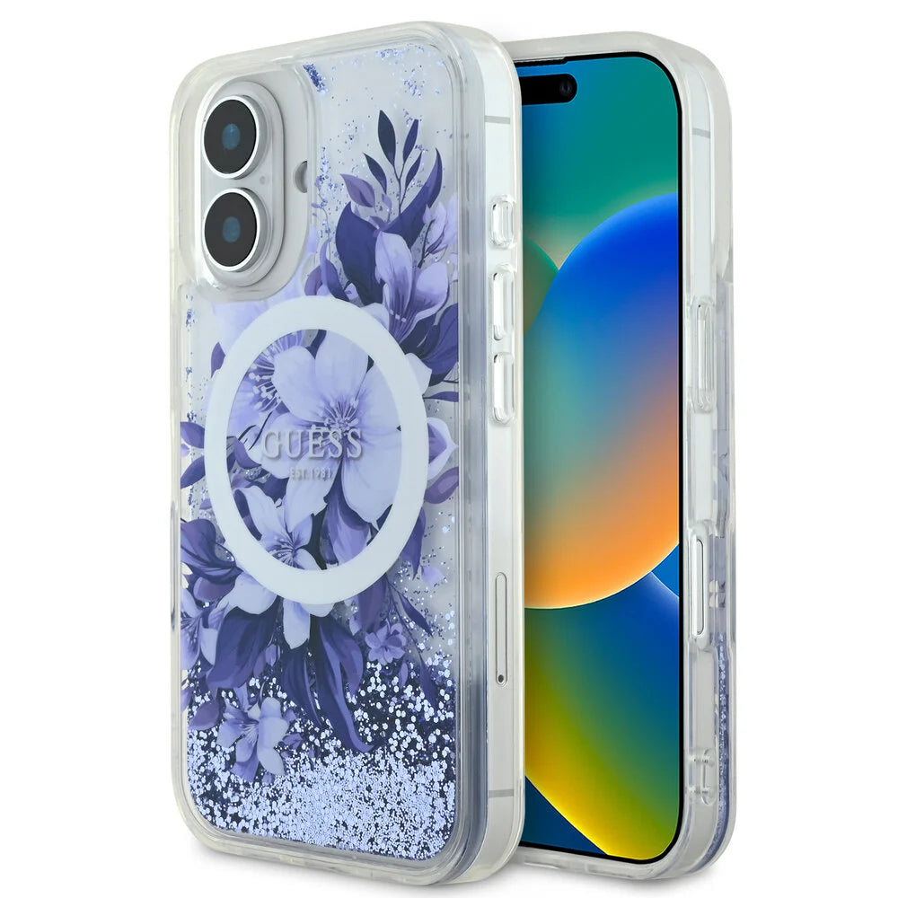 Guess iPhone 16 Backcover hoesje Magsafe Liquid Glitter - Paars