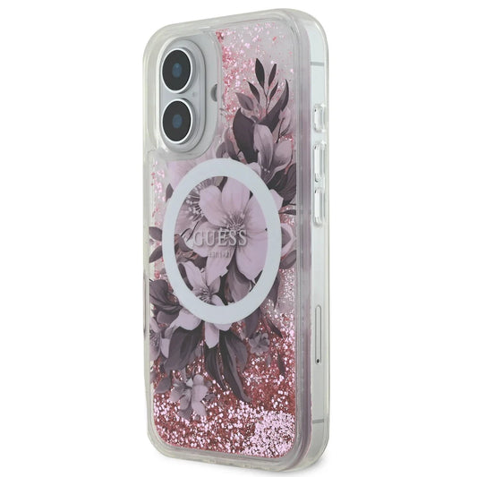 Guess iPhone 16 Backcover hoesje Magsafe Liquid Glitter - Roze