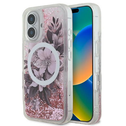 Guess iPhone 16 Backcover hoesje Magsafe Liquid Glitter - Roze