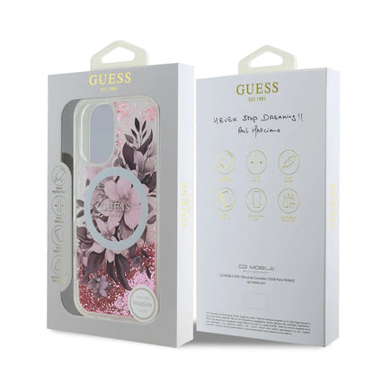 Guess iPhone 16 Backcover hoesje Magsafe Liquid Glitter - Roze