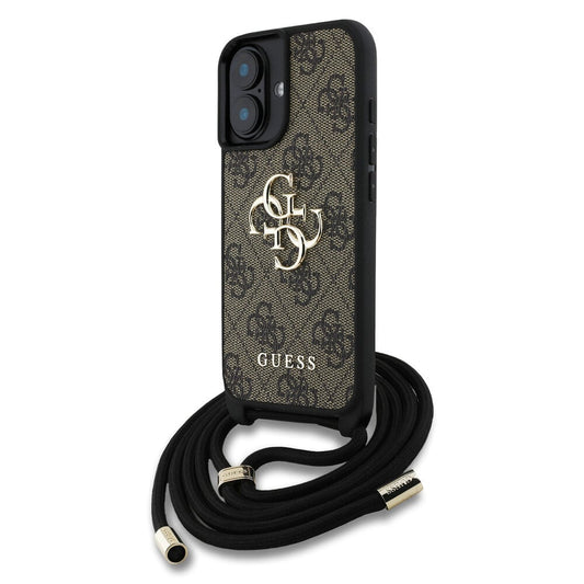 Guess iPhone 16 Backcover hoesje - Crossbody 4G Big Logo - Cord Strap - Bruin